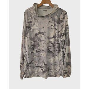 Simms SolarFlex Hooded Shirt Gray Camo UPF 50 Angler Fishing Beach Mens XL